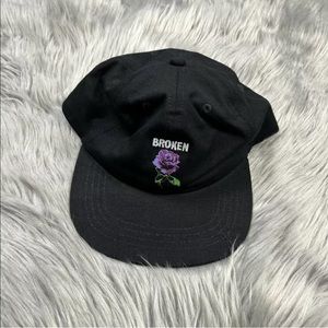 Broken Promises Black Purple Thornless Rose Strapback Hat One Size